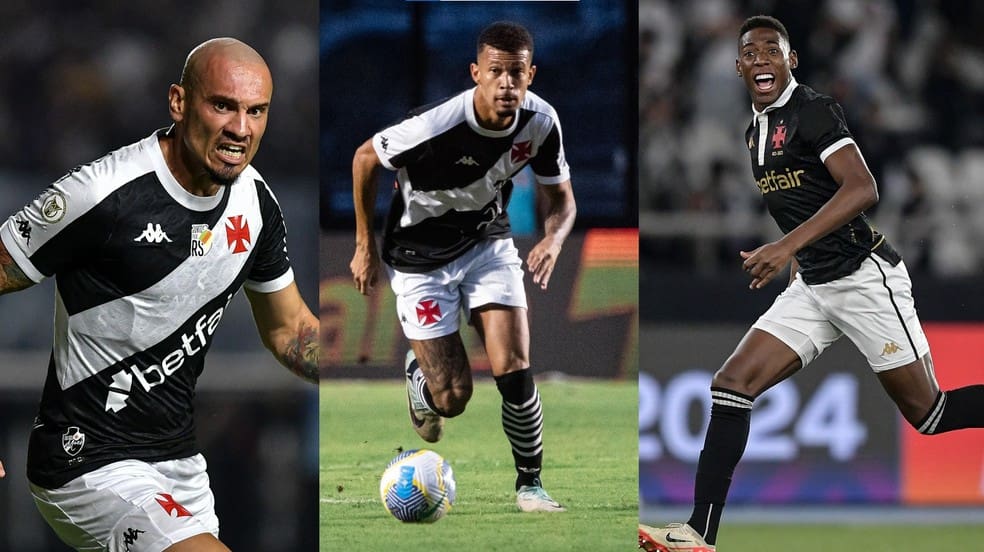 Maicon, João Victor e Léo disputam vaga entre os titulares do Vasco — Foto: Thiago Ribeiro/AGIF, Leandro Amorim/Vasco e Thiago Ribeiro/AGIF