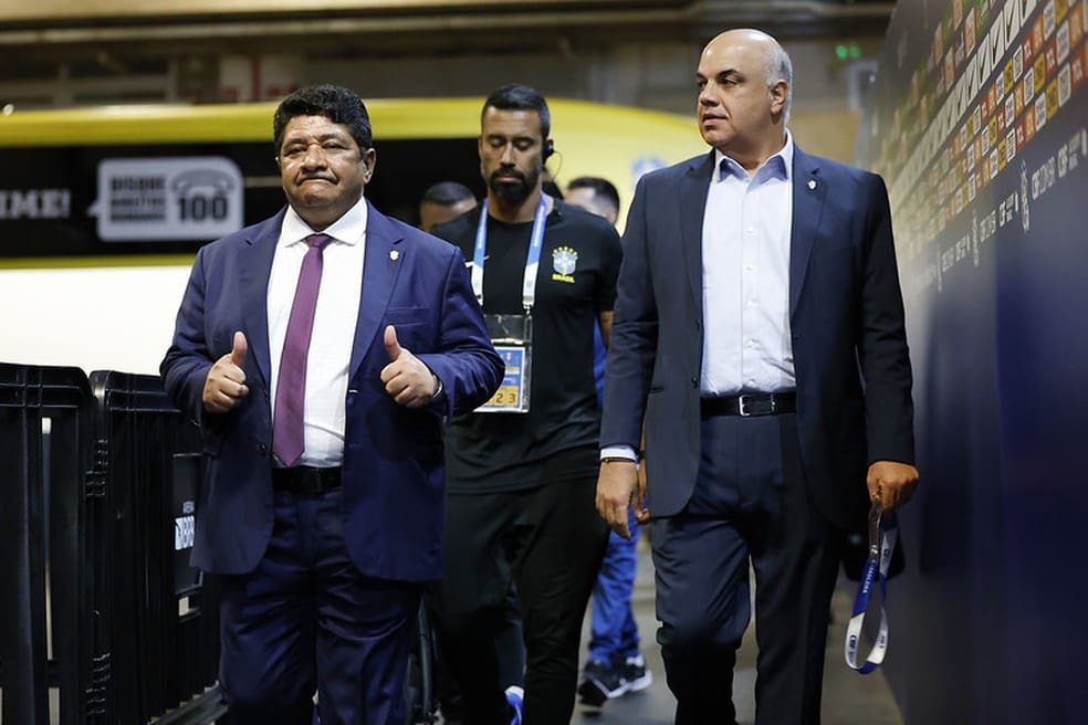 Ednaldo Rodrigues, presidente da CBF, antes de Brasil x Peru — Foto: Rafael Ribeiro / CBF