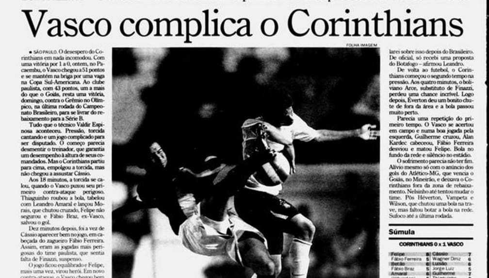 Manchete do Jornal do Brasil em novembro de 2007, na vitória do Vasco sobre o Corinthians — Foto: Arquivo